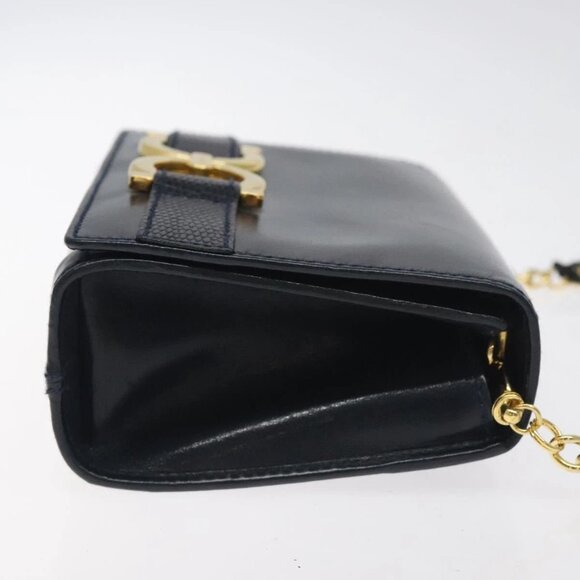 Salvatore Ferragamo Gancini Chain Shoulder Bag Leather Navy Gold - Picture 3 of 16